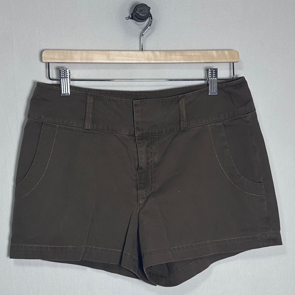 Cinq a Sept Womens Olive Brown Twill Utility Shorts Size 6 Stretch Cotton